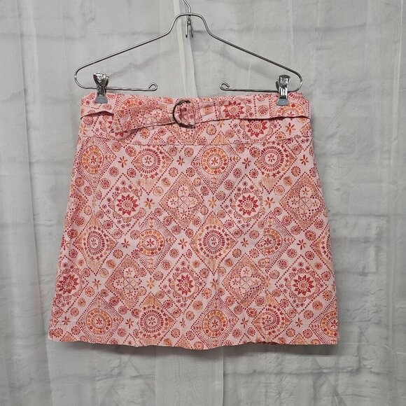 Pink Orange Boho Hippie Geometric Floral Belted Skort 10 - Picture 1 of 10